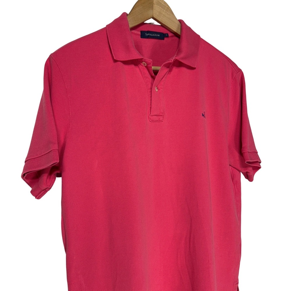 Savile Row Pique Cotton Short Sleeve Polo Shirt Pink Blue Embroidered Logo Small